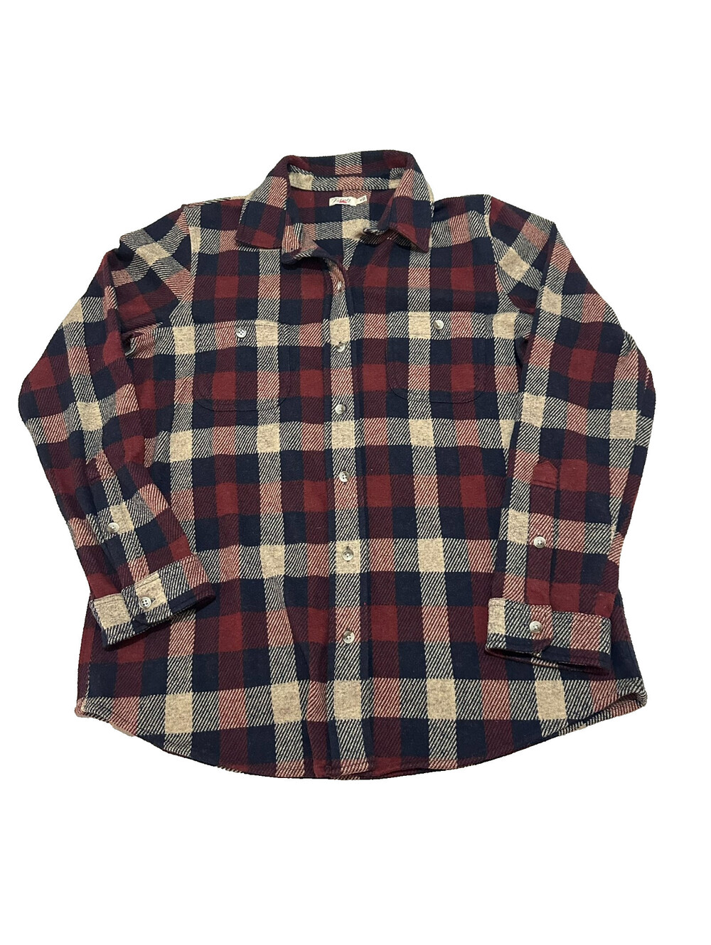 Faherty Legend Sweater Shirt Men Medium Red Navy Tan Plaid Button Flannel